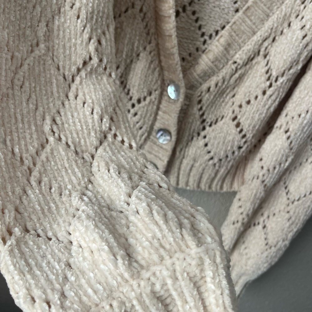 Altar'd State Cream Cardigan Sweater with Lace Knit